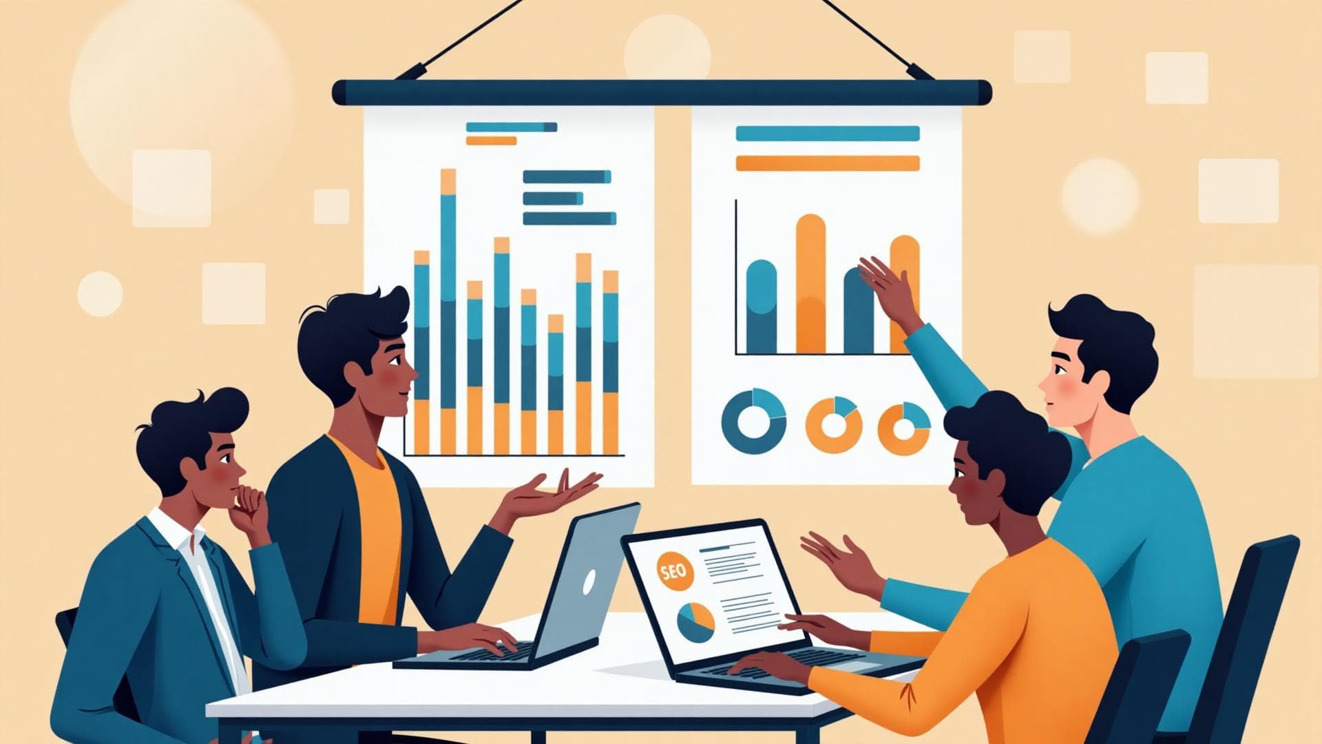 Agency team collaborating on SEO reporting and analytics dashboards